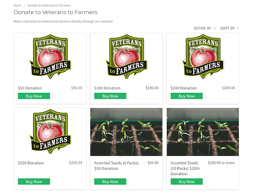 Veterans to Farmers donation options