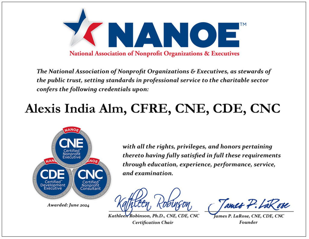 Alexis India Alm NANOE Credentials INSIDE CHARITY
